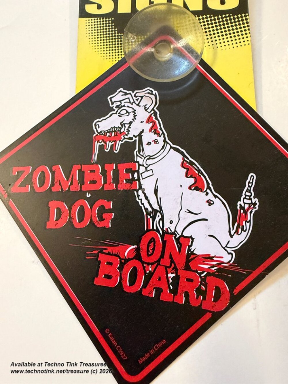 Plastic Car Window Sign - Zombie Dog on Board